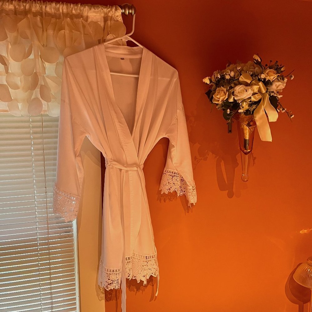 White Belted Robe w/ Lace – Worn Once